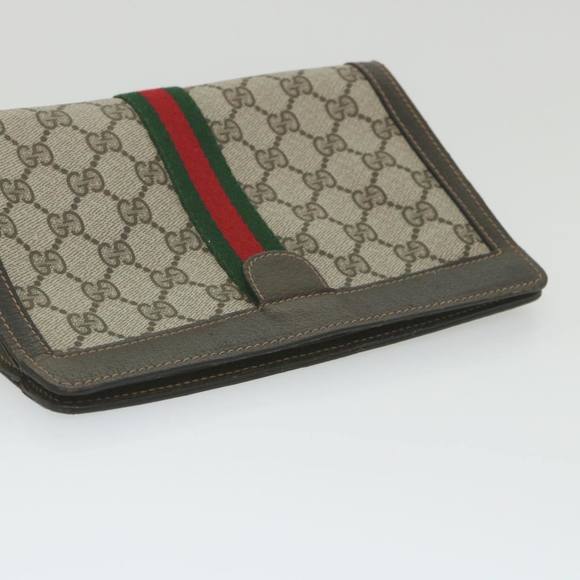 GUCCI GG Supreme Web Sherry Line Clutch Bag Beige Red 41 014 2125 23 Auth yk9483 - Picture 5 of 16